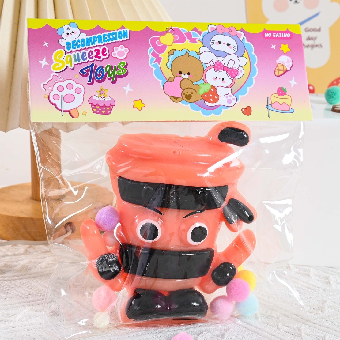 Jucarie Antistres Squishy, Flippy, Model Cappuccino Assassino, cu Revenire Lenta, din TPR, 12 x 11 x 3 cm, Multicolor