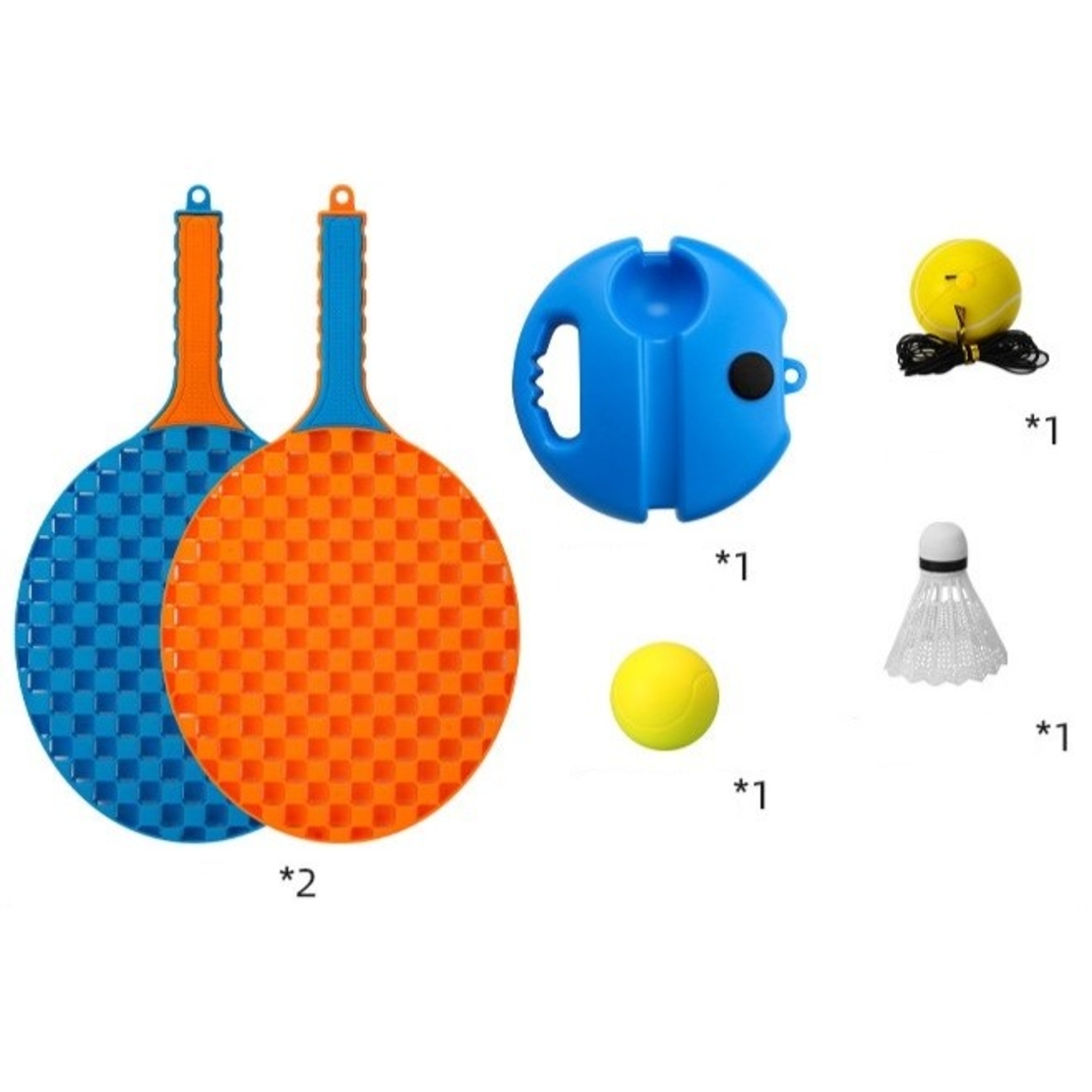 Set Badminton pentru Copii, Flippy, Doua Palete, Fluturas, 2 Mingi, Minge cu Elastic pentru Antrenament, Suport de Prindere Stabil, 41x23 cm, Albastru Portocaliu