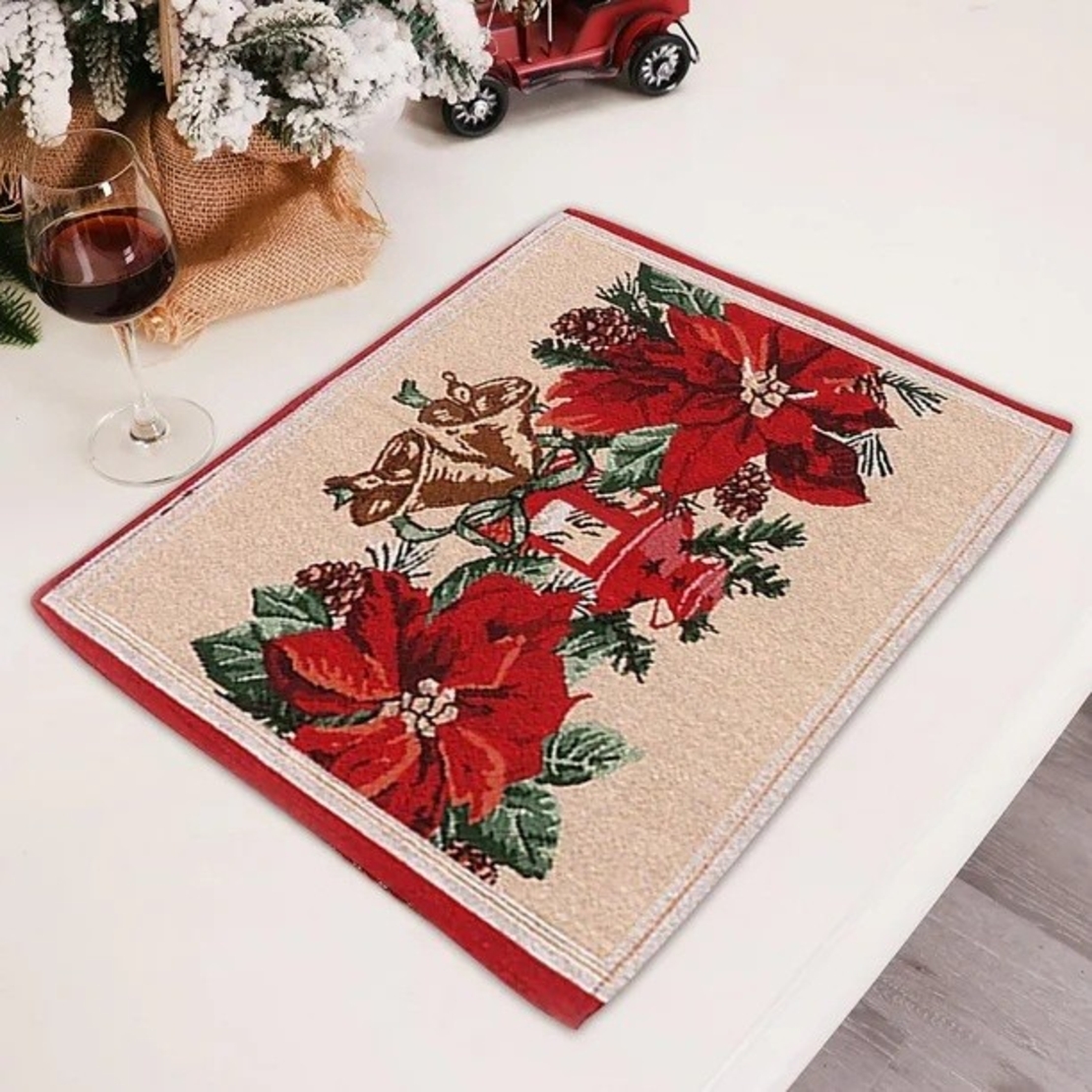 Servet pentru Masa, Flippy, Model Craciunite, Tematica Craciun, 43 x 34 cm, Rosu