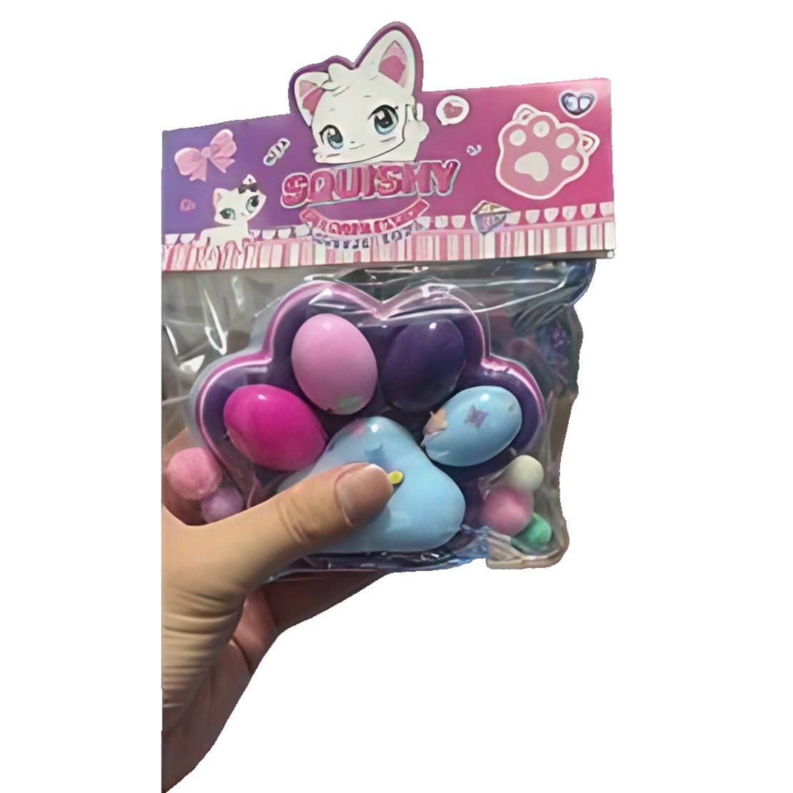Jucarie Antistres Squishy, Flippy, cu Revenire Lenta, Squeeze Pinch Family, Model Cat Paw, 12.5x10.5 cm, 220g, Ambalaj Transparent, Model 026, Multicolor