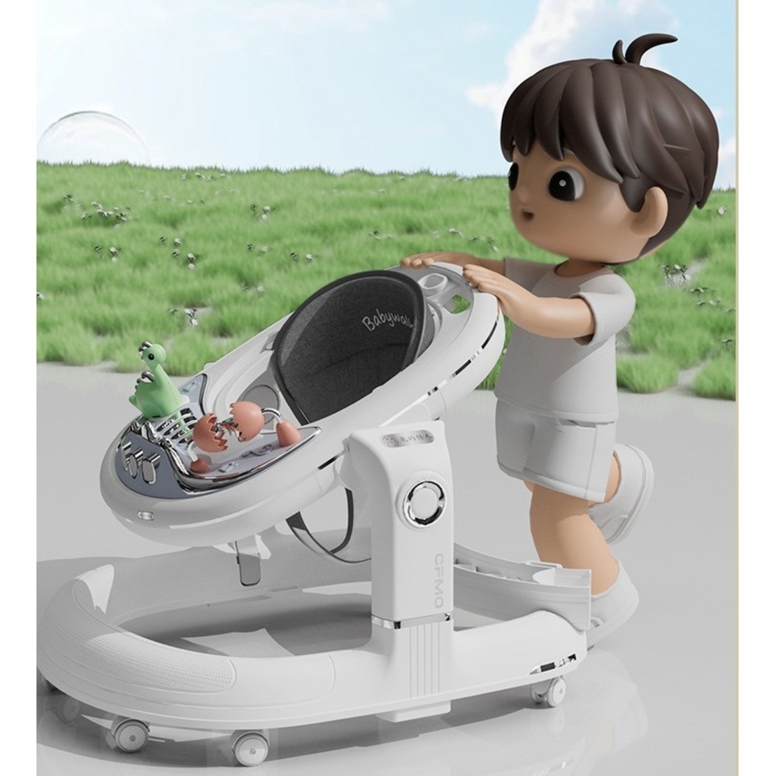 Premergator 4in1, Flippy, Antemergator, Balansoar, Scaun de Masa, Functie Muzicala, din ABS, Roti Universale, Inaltime Reglabila, Sistem Antirasturnare, Greutate Portanta 25 kg, +6 Luni, Alb