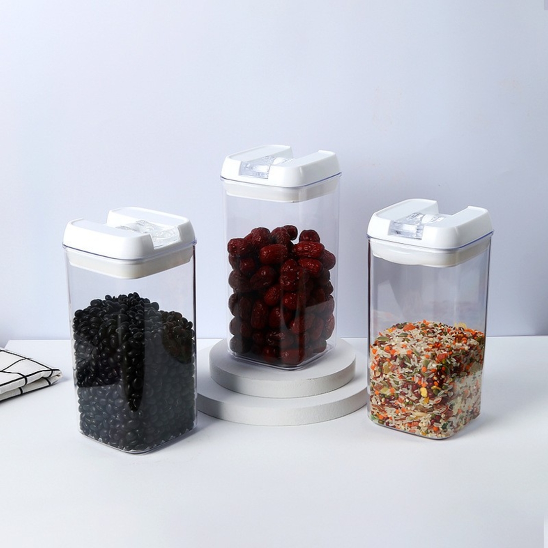 Set 6 Recipiente din Plastic, Flippy, pentru Alimente/Obiecte, Inchidere Ermetica, 2 x 0.5l, 2 x 0.8l, 2 x 1.2l, Capac Alb, Transparent
