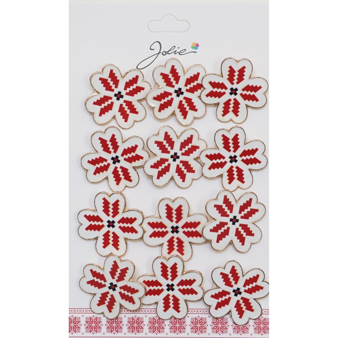 Set 12 Brose Martisor Primavara Trifoi cu Motiv Traditional Rosu