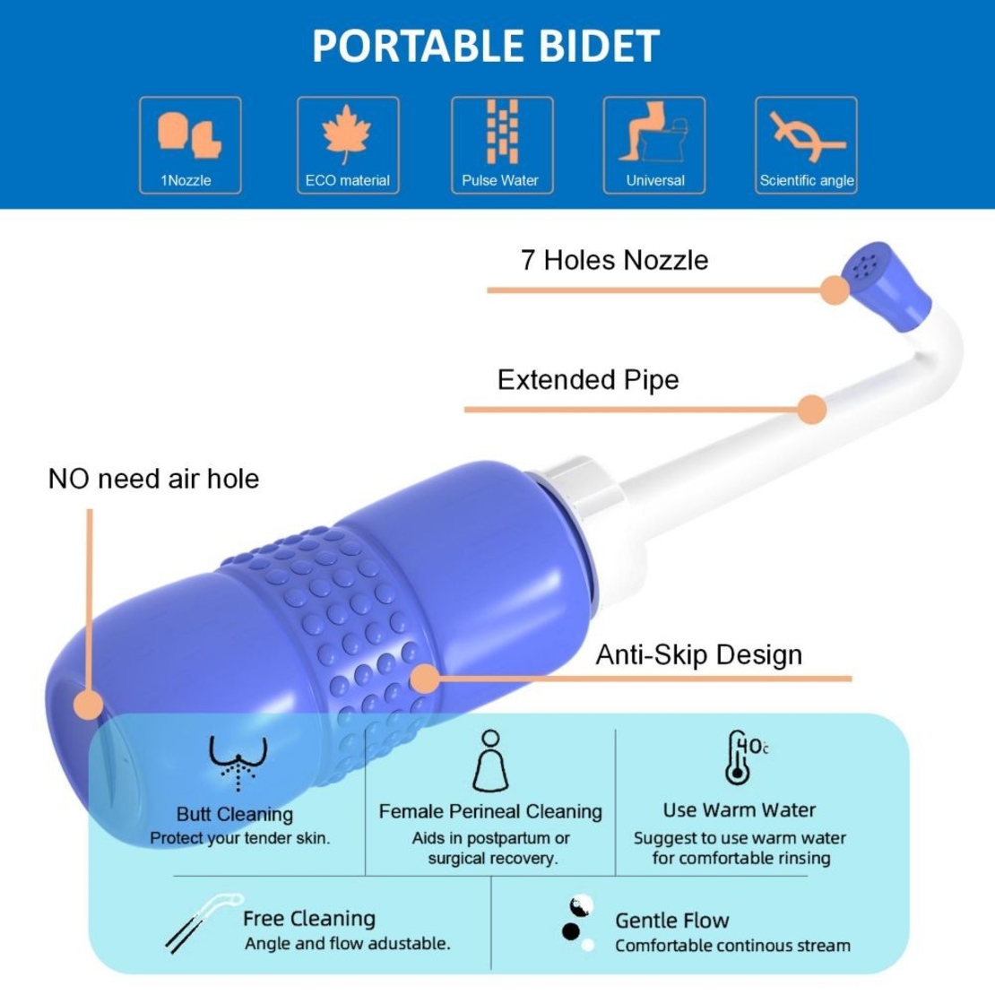 Bideu Portabil pentru Igiena Intima, Flippy, pentru Postpartum/ Postoperator, 450 mL, cu Capac si Husa Galbena, 29.5x7 cm, Culoare Recipient Mov