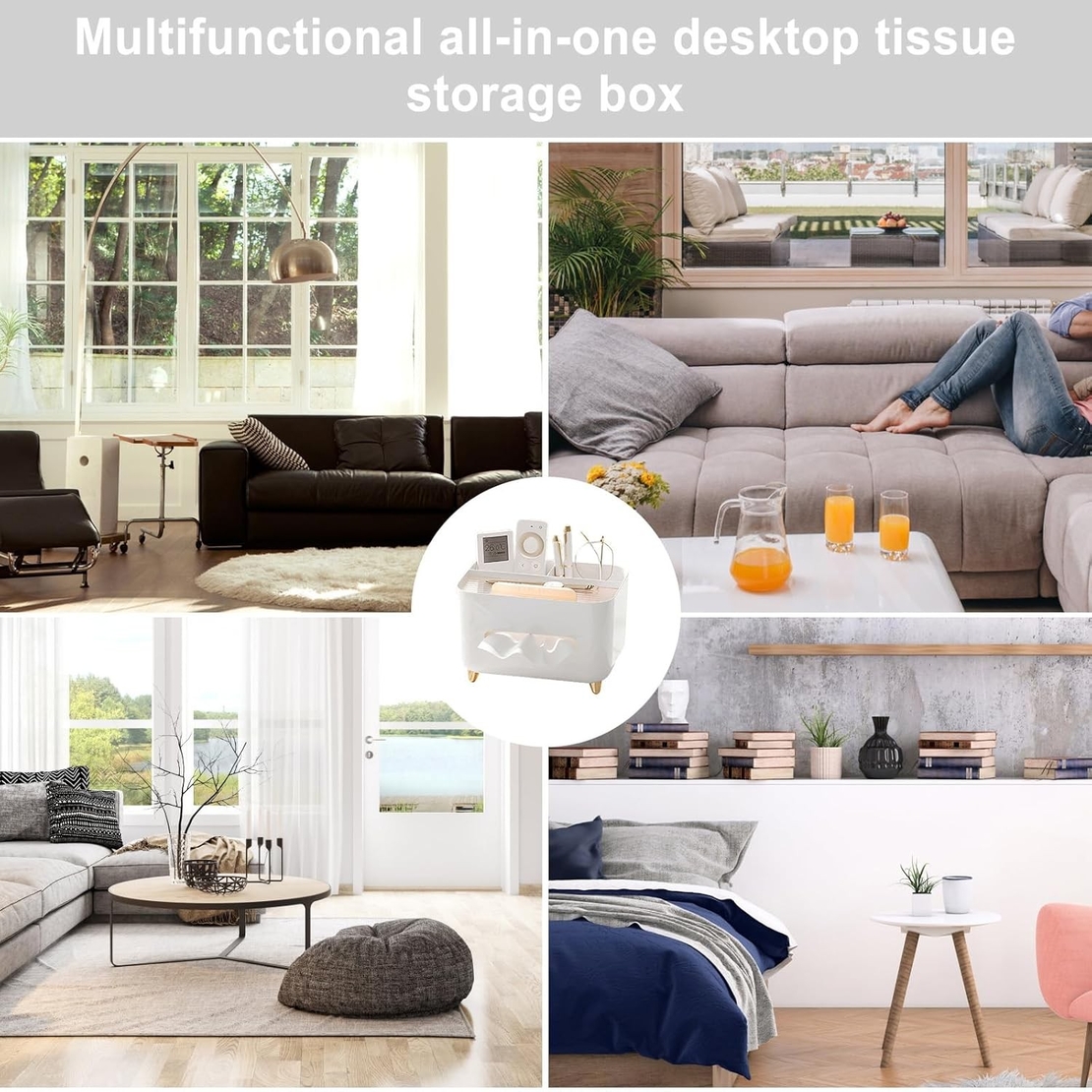 Suport pentru Servetele, Flippy, Cutie Multifunctionala, Design Minimalist, ABS, cu Suport pentru Obiectele Personale, pentru Birou, 21x15x13 cm, Alb