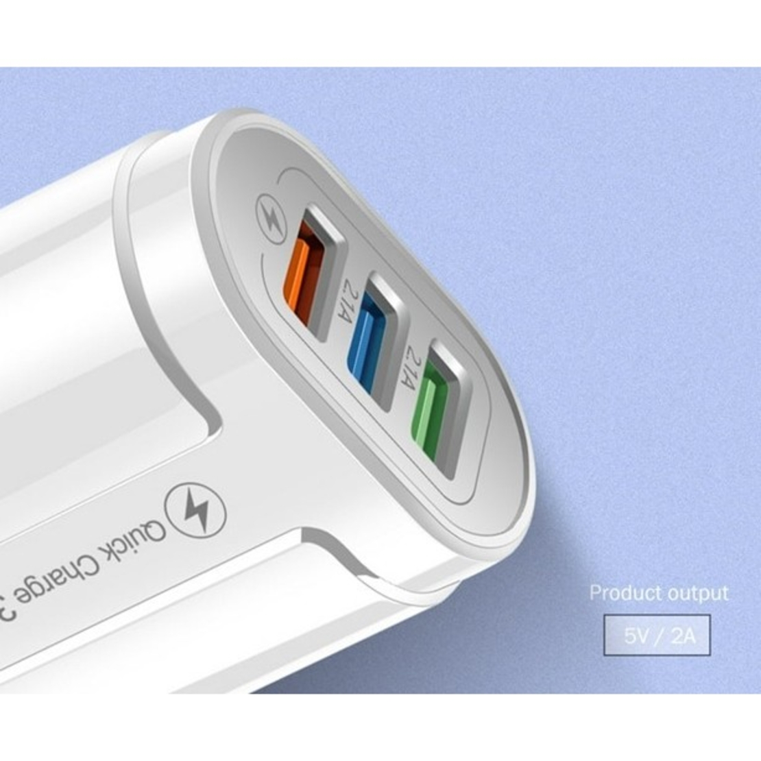 Incarcator Rapid QC3.0, Flippy, 3 Porturi USB, 2.1A, 18W, din ABS, Protectie Supraincalzire, Gama Macarons, Alb