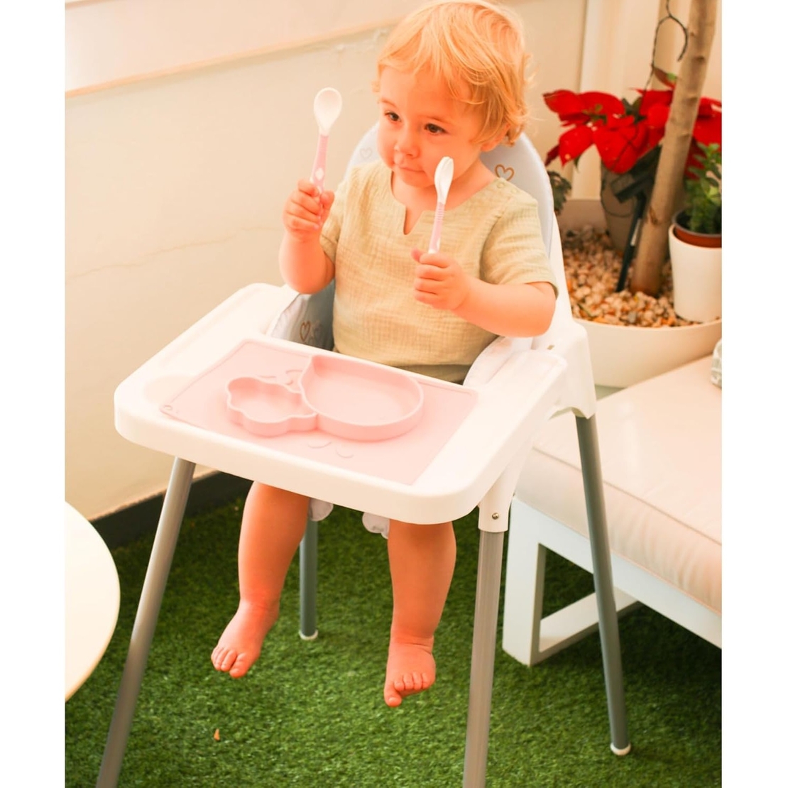 Scaun de Masa, Flippy, pentru Bebelusi si Copii 6-36 Luni, din Plastic/Metal, Centura in 2 Puncte, Tava Detasabila, 63 x 57 x 85 cm, Roz