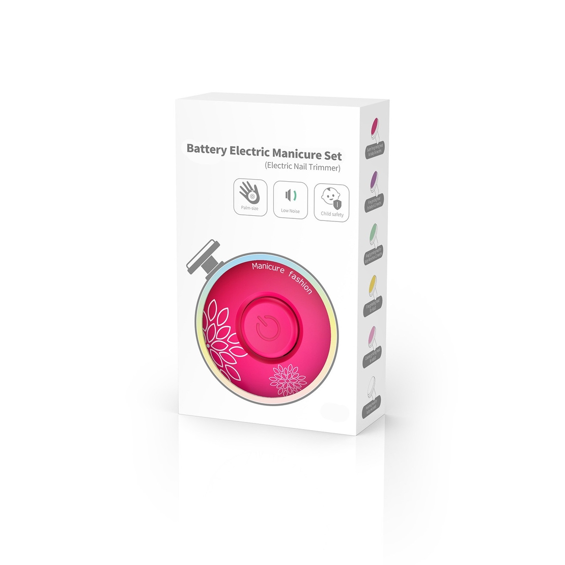 Set Pila Electrica pentru Copii si Bebelusi, Flippy, ABS, Incarcare USB, Model cu Flori, 6 Accesorii, cu Lumina LED, Fucsia