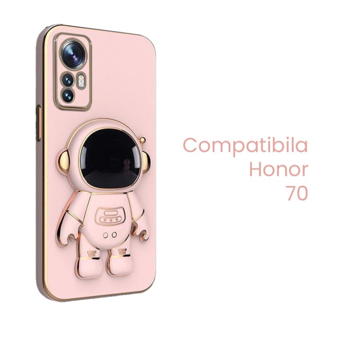 Husa de Protectie 2 in 1, Flippy, Husa de Protectie pentru Honor 70, Model Astronaut, Husa cu Suport, din TPU, Roz