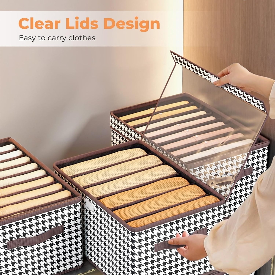 Cutie De Depozitare, Flippy, Pentru Haine, Lenjerie, Sosete Si Sutiene, Material Textil, 6 Compartimente, 44x30x20 cm, Culoare Alb-Negru