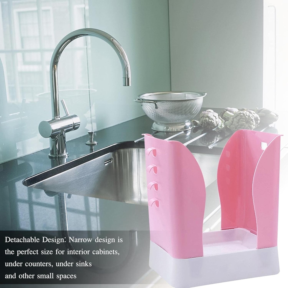 Cos de Gunoi Extensibil, Flippy, din Plastic, Reglabil, Pliabil, Versatil, pentru Bucatarie, Baie sau Birou, Cos Universal, 21x25x17 cm, Roz Alb