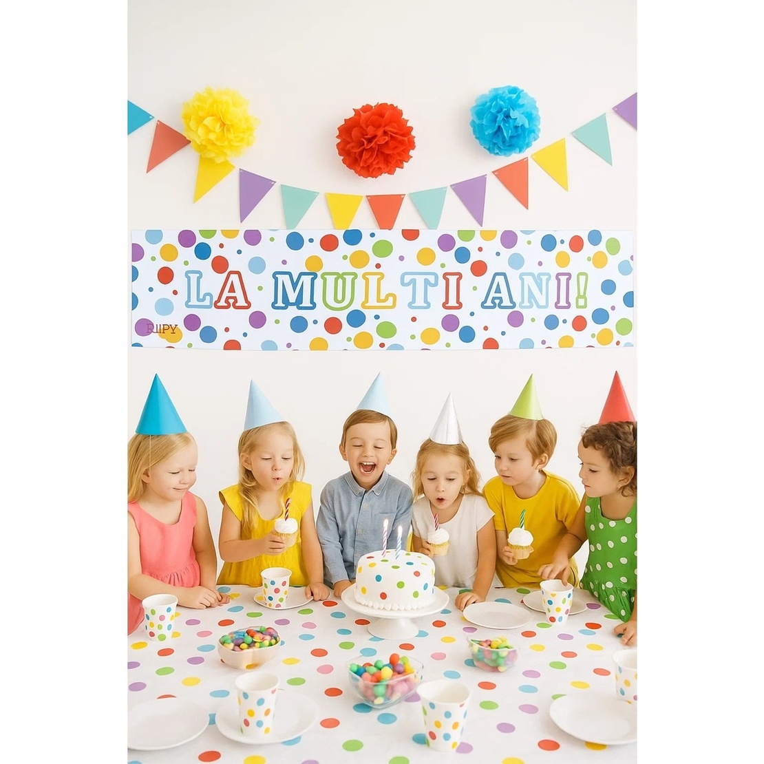 Banner Aniversar, Flippy, Colectie LA MULTI ANI, 98 x 24 cm, Multicolor