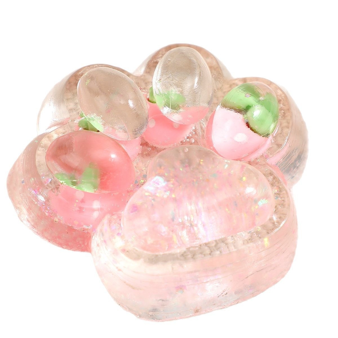 Jucarie Antistres Squishy, Flippy, cu Revenire Lenta, Model Cat Paw, Squeeze Pinch Family, 6.5 x 7 cm, din Tpr, 4-6 Ani, Model 3 Legume, Transparent