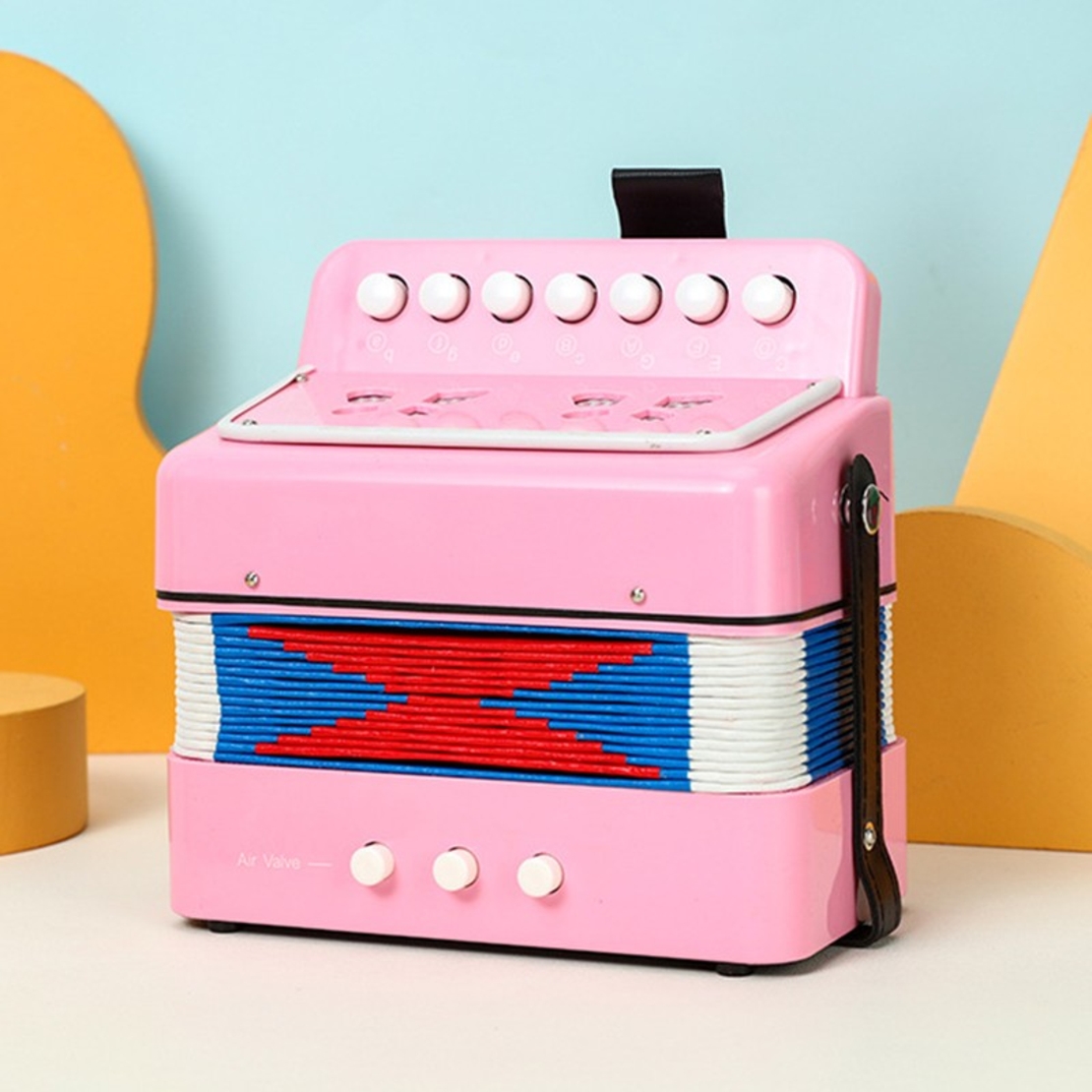 Acordeon Pentru Copii, Flippy, Acordeon Jucarie pentru Educatie Timpurie, 7 butoane 2 bass, Acordeon Instrument Muzical pentru Copii, 18 x 17 x 10 cm, Roz