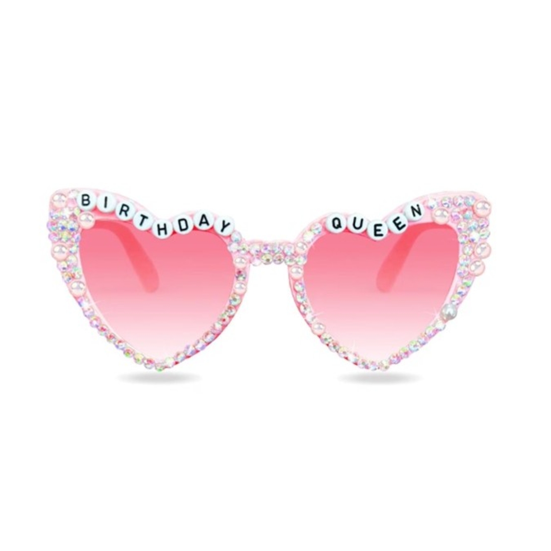 Ochelari Decorativi, Flippy, Model Birthday Queen, cu Perle si Pietre, pentru Aniversari, din PC, 15.3 x 5.7 x 14.5 cm, Roz