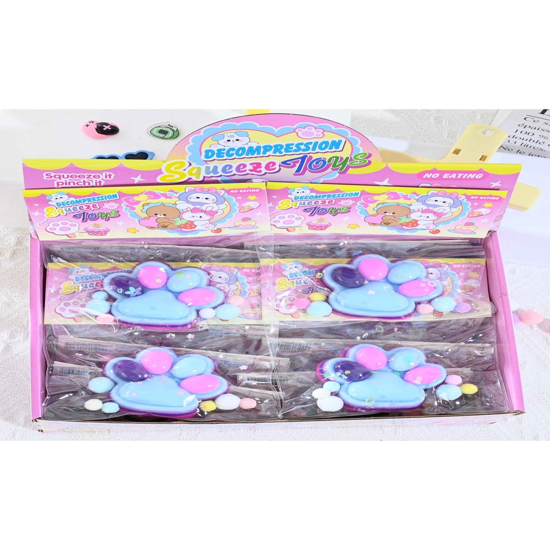 Jucarie Antistres Squishy, Flippy, Labuta de Pisica Squeeze Toys, cu Revenire Lenta, 7.5 cm, Model 270517, Multicolor