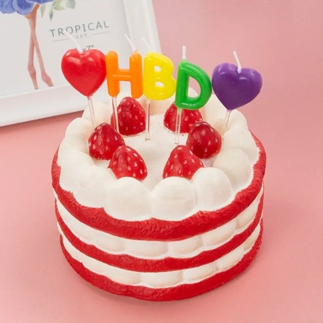 Set 5 Lumanari de Tort, Flippy, Model Inimi, Litere HBD, 1.8 x 2.7 cm, din Ceara, Multicolor