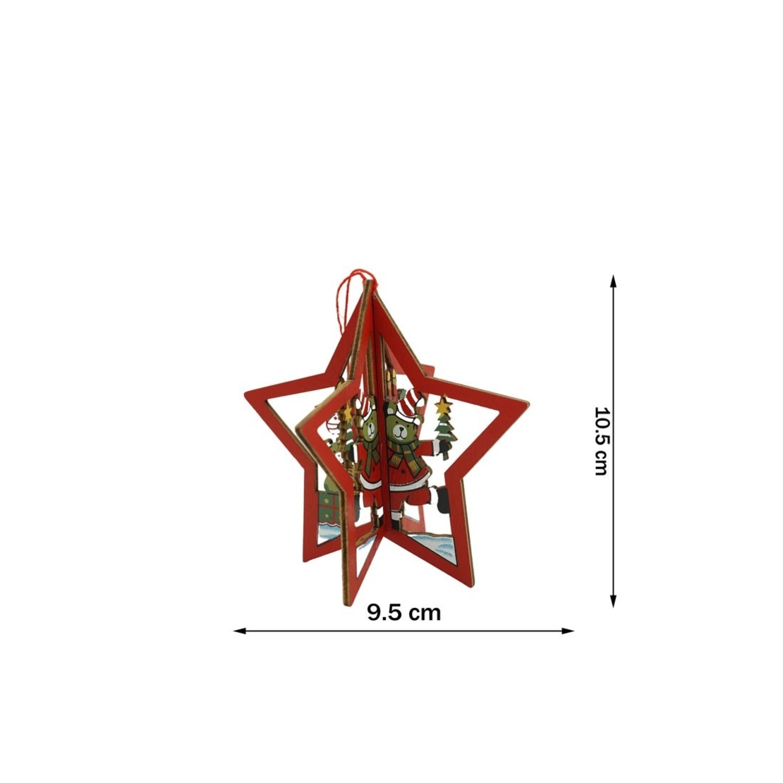 Ornament de brad stea, Flippy, multicolor, lemn, 10.5x9.5 cm