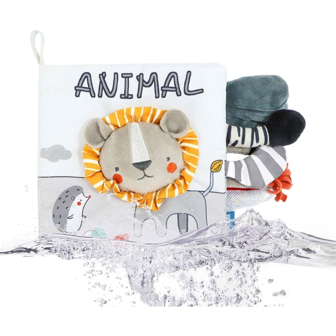 Carte Senzoriala, Flippy, pentru Bebelusi, 15x16x6 cm, cu Animalute, 3D, Cu Sunete si Fosnete, 0-3 Ani, Model Leu, Gri