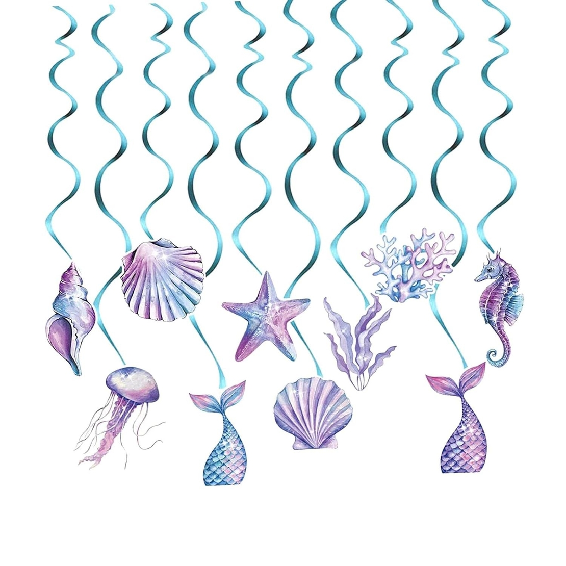 Set 8 Decoratiuni pentru Petrecere Sirena, Flippy, Colectia Mermaid, Panglici Incluse, Multicolor