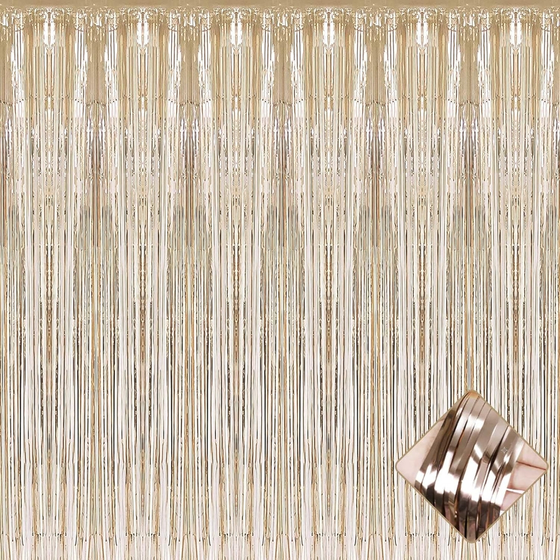Perdea Franjurata, Flippy, Model Decor Petrecere, pentru Fundal de Poze, Amenajare Colorata a Petrecerii, Dimensiune 100x200 cm, Gold Sampanie