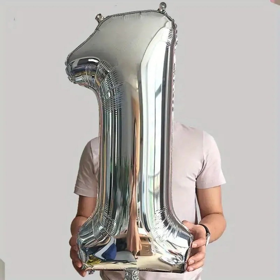 Balon din Folie Flippy, Cifra 1, 81 cm, Pentru Aer sau Heliu, Argintiu