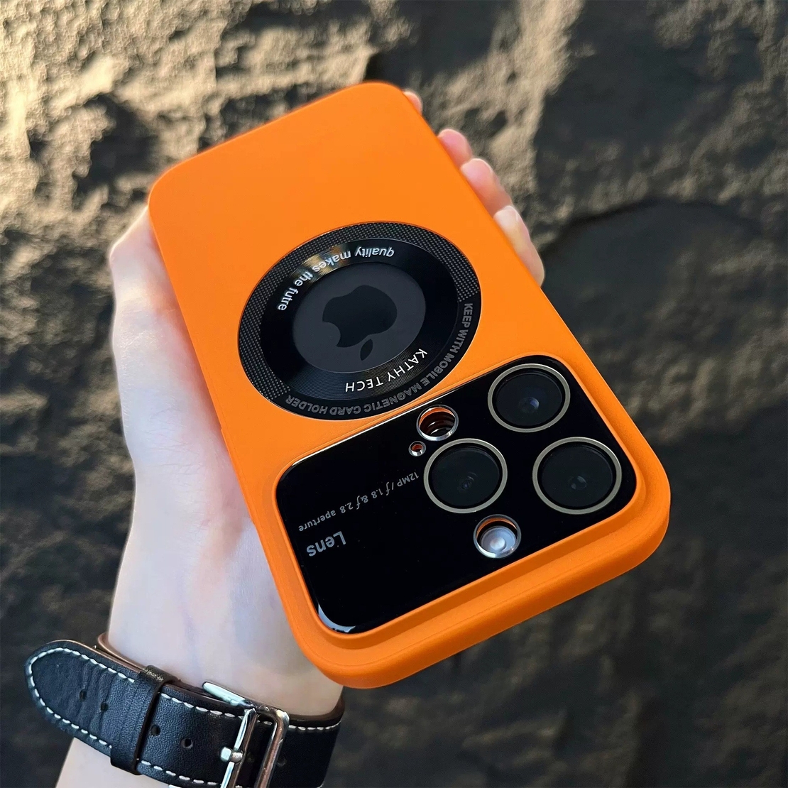 Husa protectie MagSafe Kathy Tech, Flippy, pentru Apple iPhone 14 Pro Max, Dublu Cerc, Portocaliu