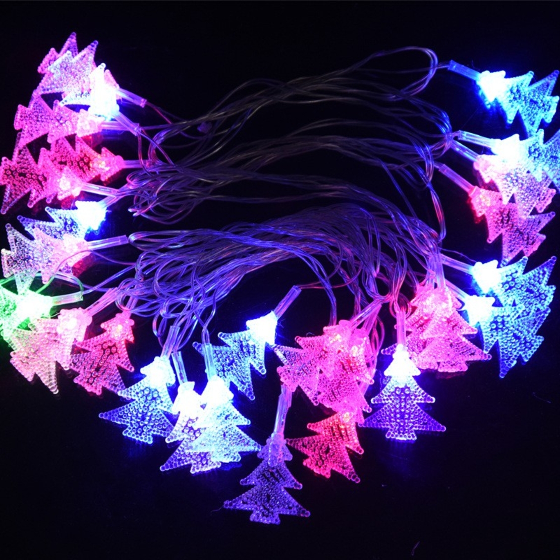 Ghirlanda luminoasa cu bec in forma de brazi, 3 metri, 20 LED-uri, forme din plastic, fir transparent, multicolora