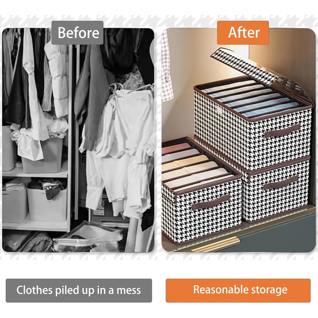 Cutie De Depozitare, Flippy, Pentru Haine, Lenjerie, Sosete Si Sutiene, Material Textil, 6 Compartimente, 44x30x20 cm, Culoare Alb-Negru