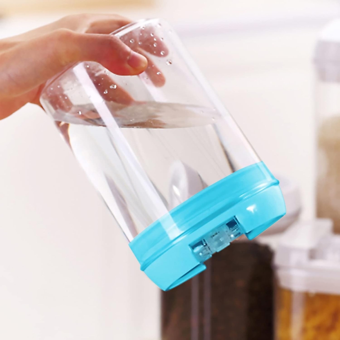 Cutie de Depozitare Alimente, Flippy, 0.5L, Capac Albastru, din PP+PET, Inchidere Ermetica, 10 x 10 x 10.5 cm, Transparent