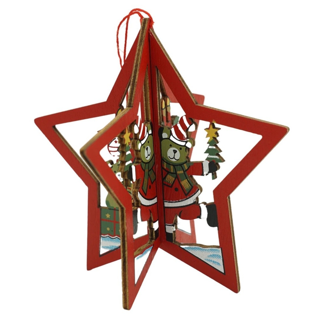 Ornament de brad stea, Flippy, multicolor, lemn, 10.5x9.5 cm