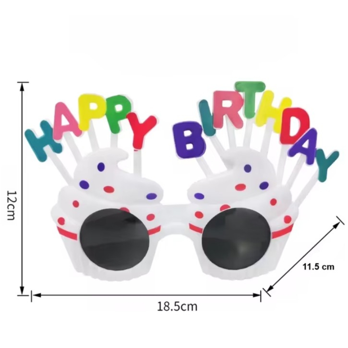 Ochelari Rotunzi Happy Birthday, Flippy, Tematica Aniversare, Protectie Soare, din Plastic, 18.5x11.5 cm, Alb