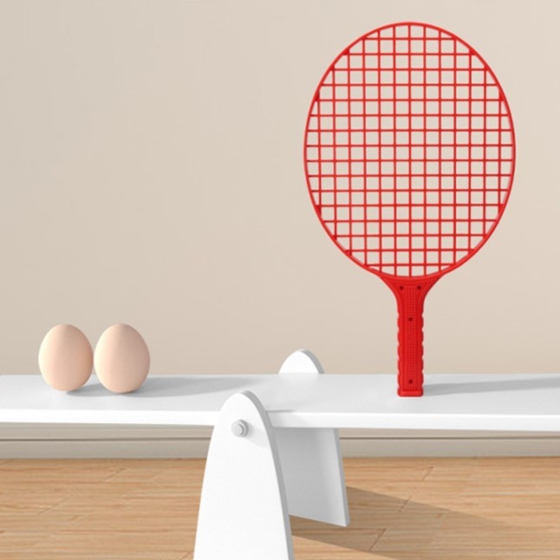 Set Badminton pentru Copii, Flippy, Doua Palete, Fluturas, 2 Mingi, Minge cu Elastic pentru Antrenament, Suport de Prindere Stabil, 40.5x23 cm, Rosu Galben