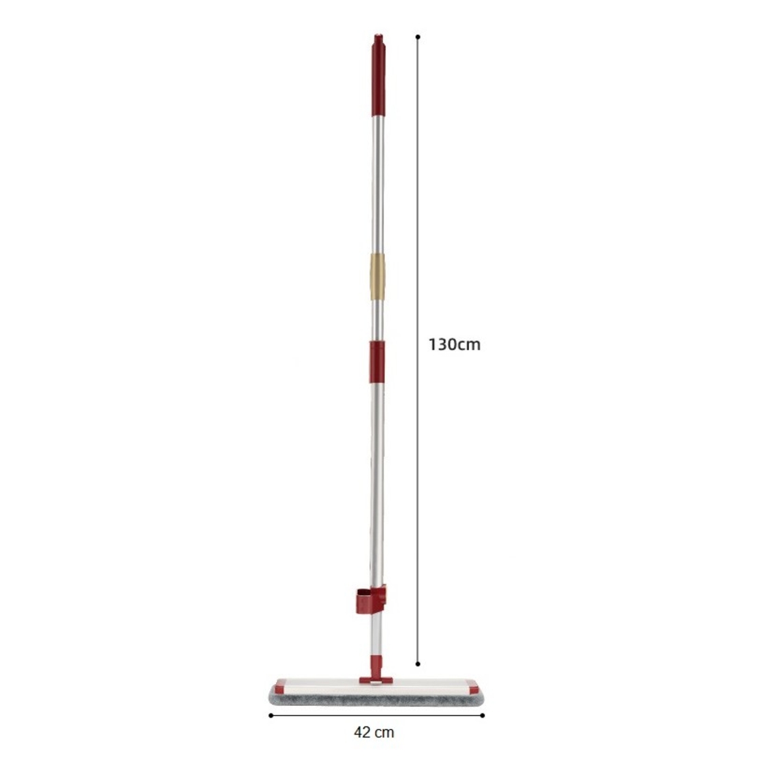 Mop Plat cu Laveta din Microfibra, Flippy, Pentru Uz Casnic, cu 2 Lavete Incluse, Sistem de Stoarcere, Tija Telescopica 130 cm, Rotire 360°, 42 x 130 cm, Rosu