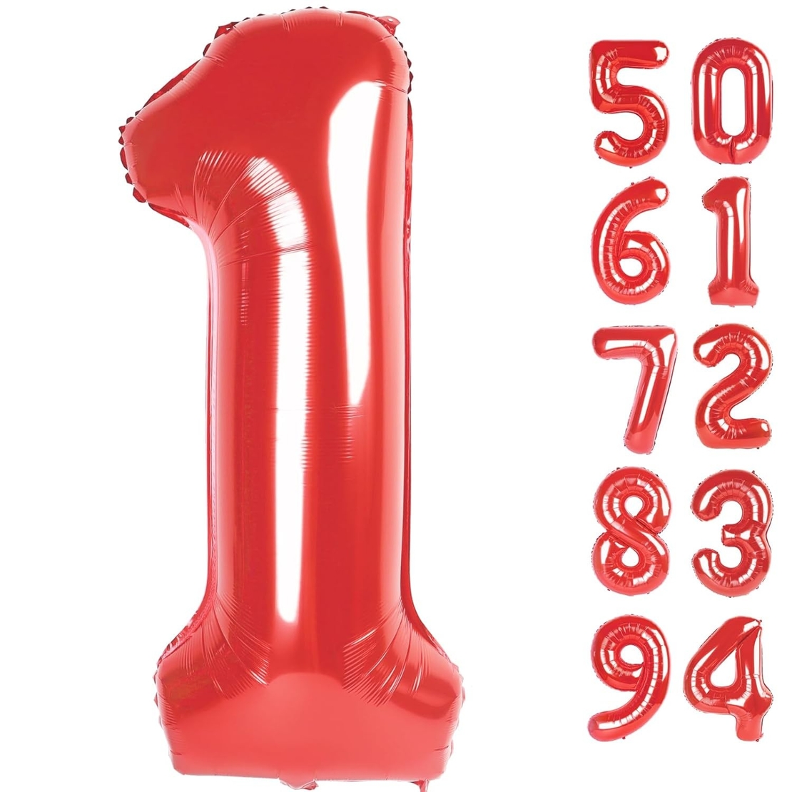Balon din Folie Metalizata Flippy, Figurina Cifra, Tema Aniversare 80 cm, Ambalaj Individual, Pai inclus, Umflare cu Aer sau Heliu, Rosu, Cifra 1