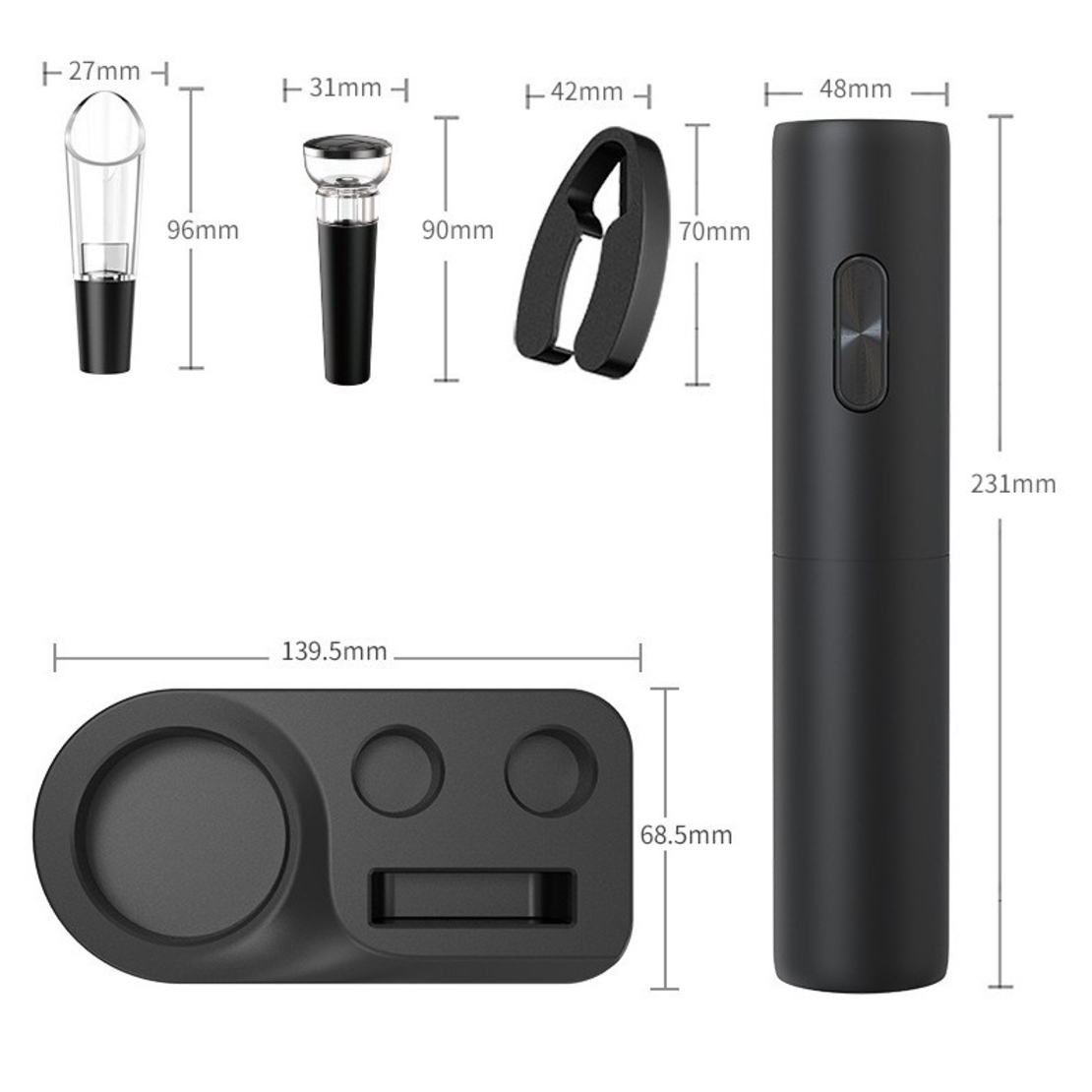 Set Tirbuson Electric din 5 piese, Flippy, Deschizator Electric, cu Baterii, Multifunctional, 23x14cm, Negru
