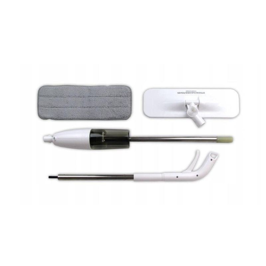 Mop plat, Flippy, cu pulverizator, pentru uz casnic, plastic, rezerva de mop din microfibra, 125x40 cm, Alb/Negru