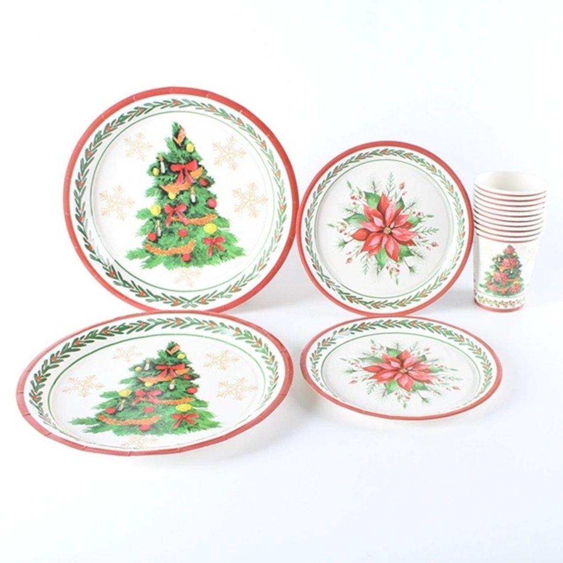 Set 10 Farfurii Unica Folosinta, Flippy, 23 cm, Model Brad de Craciun, Multicolor