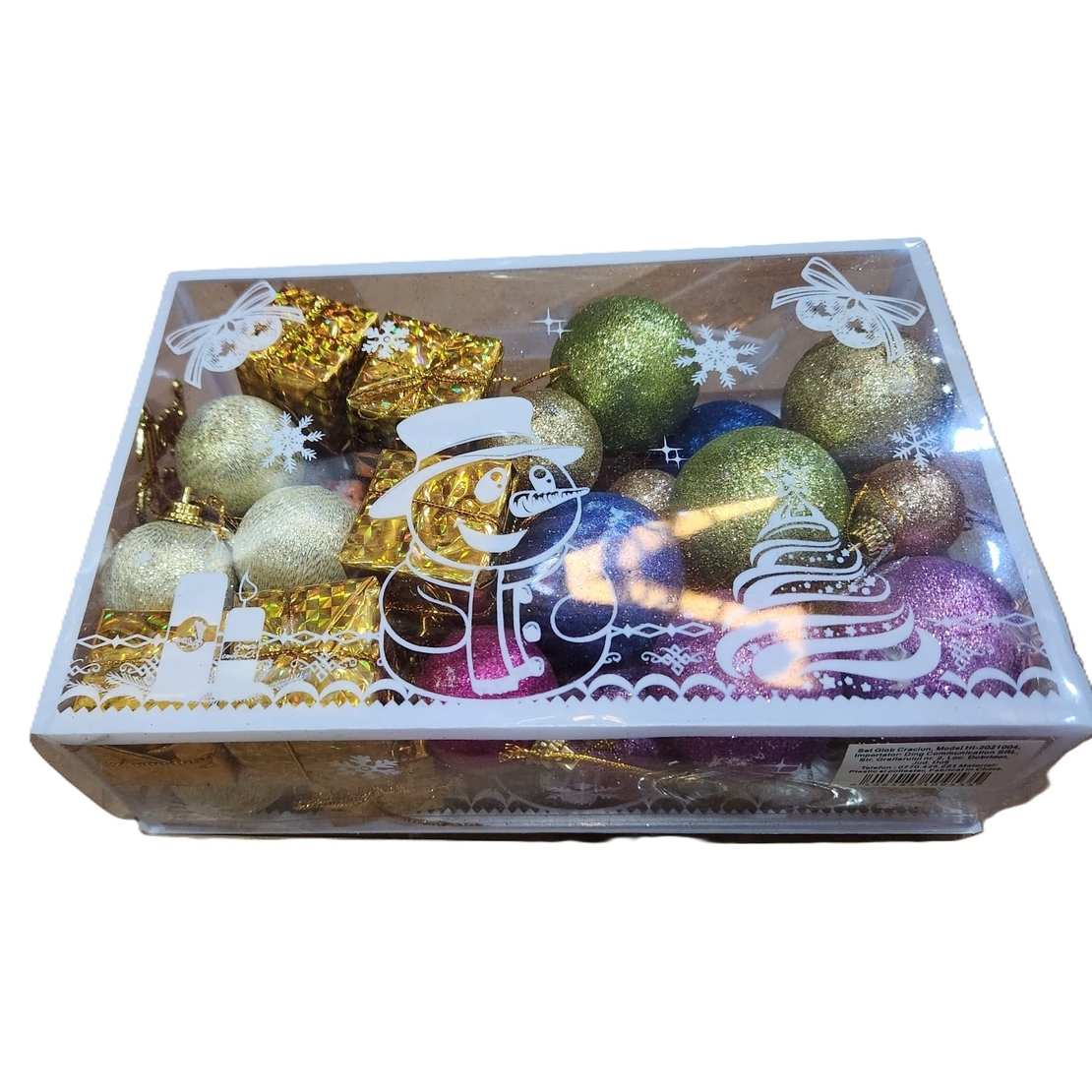 Set 45 Globuri de Craciun, Flippy, pentru Brad, Model 1, cu Glitter, Lucioase, Multicolor