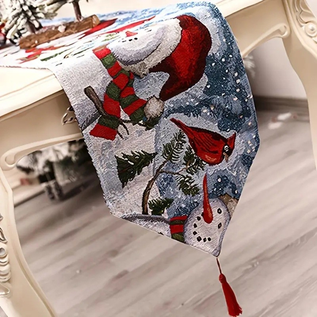 Napron Decorativ pentru Masa, Flippy, Model Oameni de Zapada, Tematica Craciun, 35 x 180 cm, Rosu/Verde