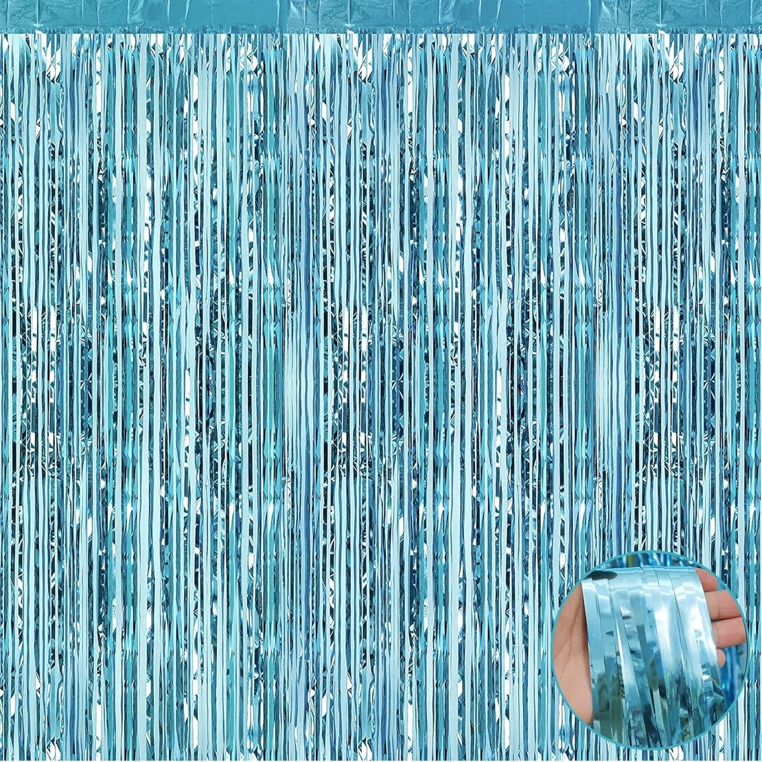 Perdea Franjurata, Flippy, Model Decor Petrecere, pentru Fundal de Poze, Amenajare Colorata a Petrecerii, Dimensiune 100x200 cm, Albastru Deschis