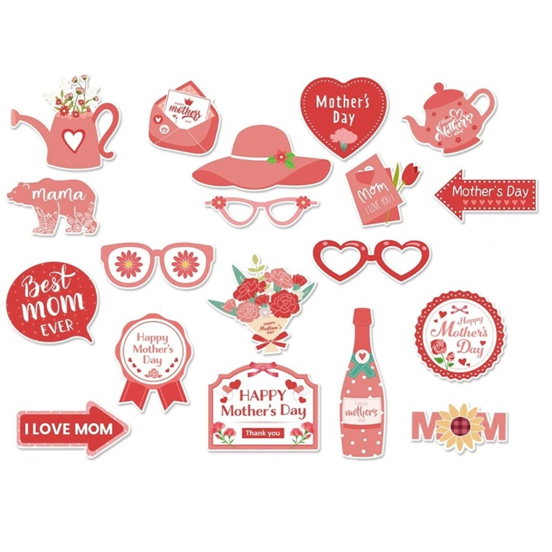 Set 18 Accesorii pentru Petrecere, Flippy, Props pentru Photo Corner, Tematica Ziua Mamei, Multicolor
