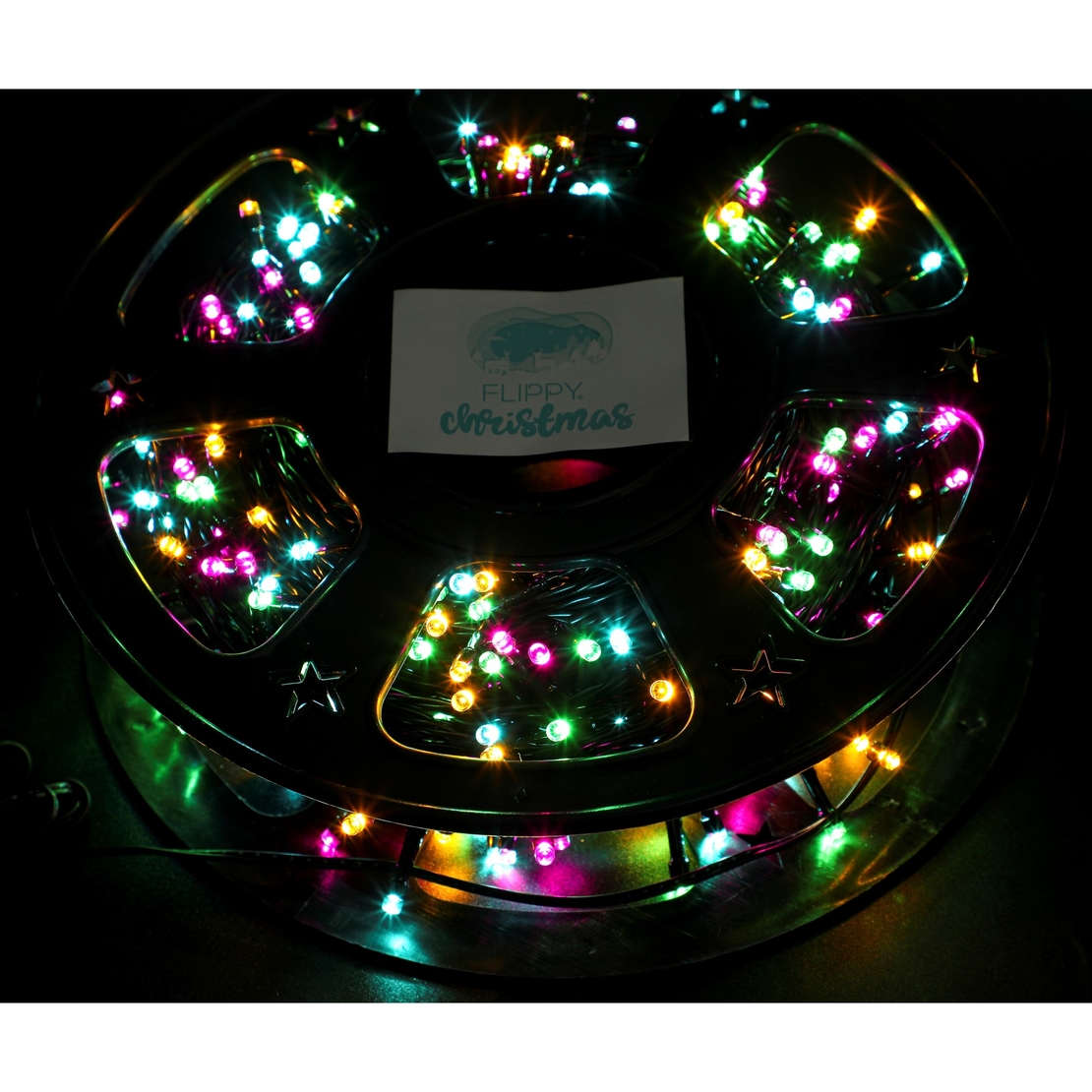 Instalatie Craciun liniara, fir negru, cu transformator, 50m, multicolor, 500 LED-uri, 8 jocuri de lumini, Flippy