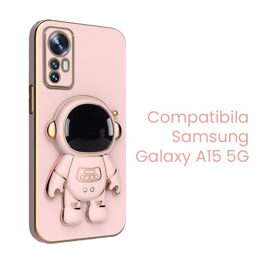 Husa de Protectie 2 in 1, Flippy, Husa de Protectie pentru Samsung Galaxy A15/A15 5G, Model Astronaut cu Suport, din TPU, Roz
