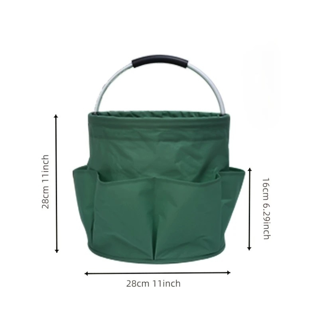 Geanta Cos pentru Scule de 17L, Flippy, Buzunare Exterioare, Cos de Picnic Portabil, Cos pentru Plaja, Cos pentru Curatenie, din Material Oxford 600 D, 28 x 28 x 28 cm, Verde