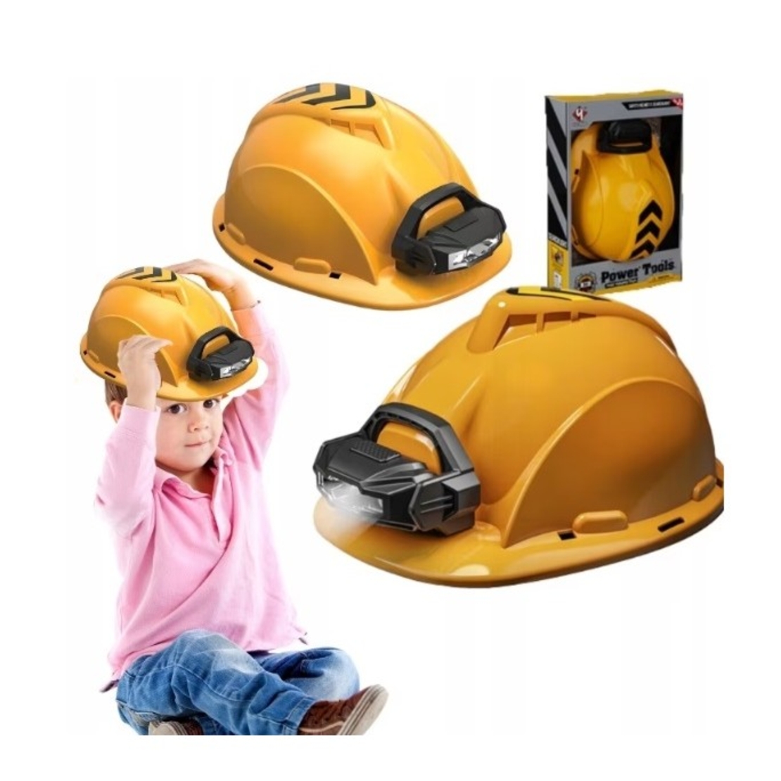 Casca Protectie cu Lanterna de Jucarie pentru Copii, Flippy, Material Plastic, Interactiv, Distractiv, 29.5x19.5x6.5 cm, Portocaliu