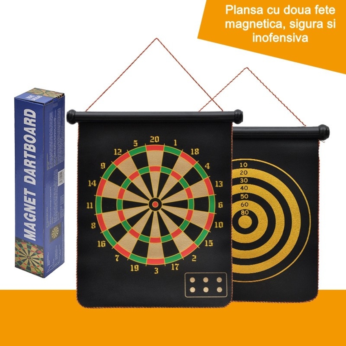 Set Joc Darts Flippy, Doua Fete pentru Joc, 6 Sageti Incluse, Magnetic, Dimensiuni 37 x 40 cm, Design clasic, Multicolor