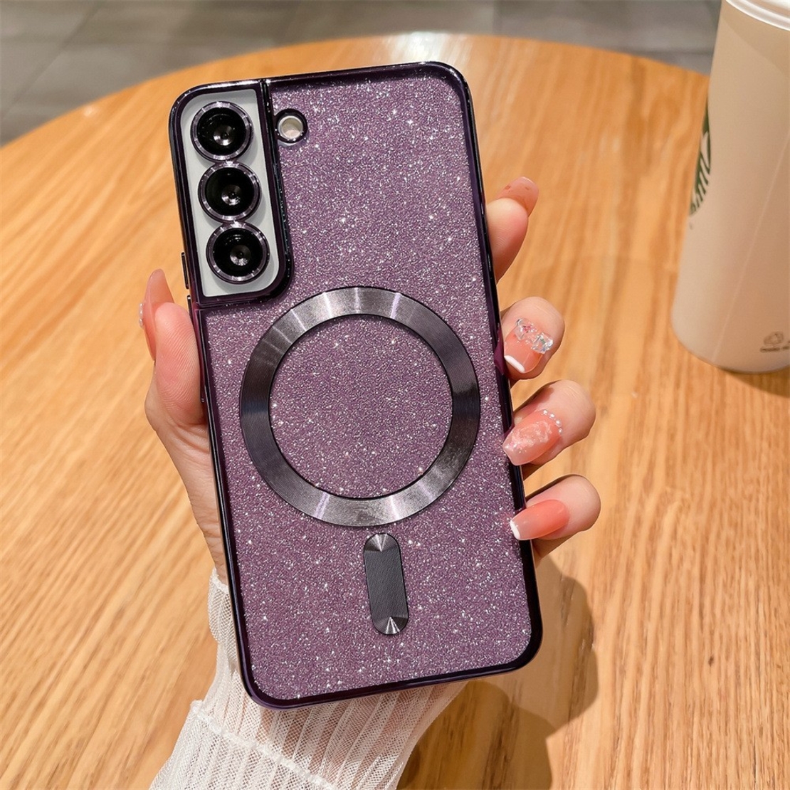 Husa de Protectie 2 in 1, Flippy, Husa pentru Samsung Galaxy S24+, Glitter Chrome Magsafe, din TPU, Magnetica, cu Protectie Lentila, Mov