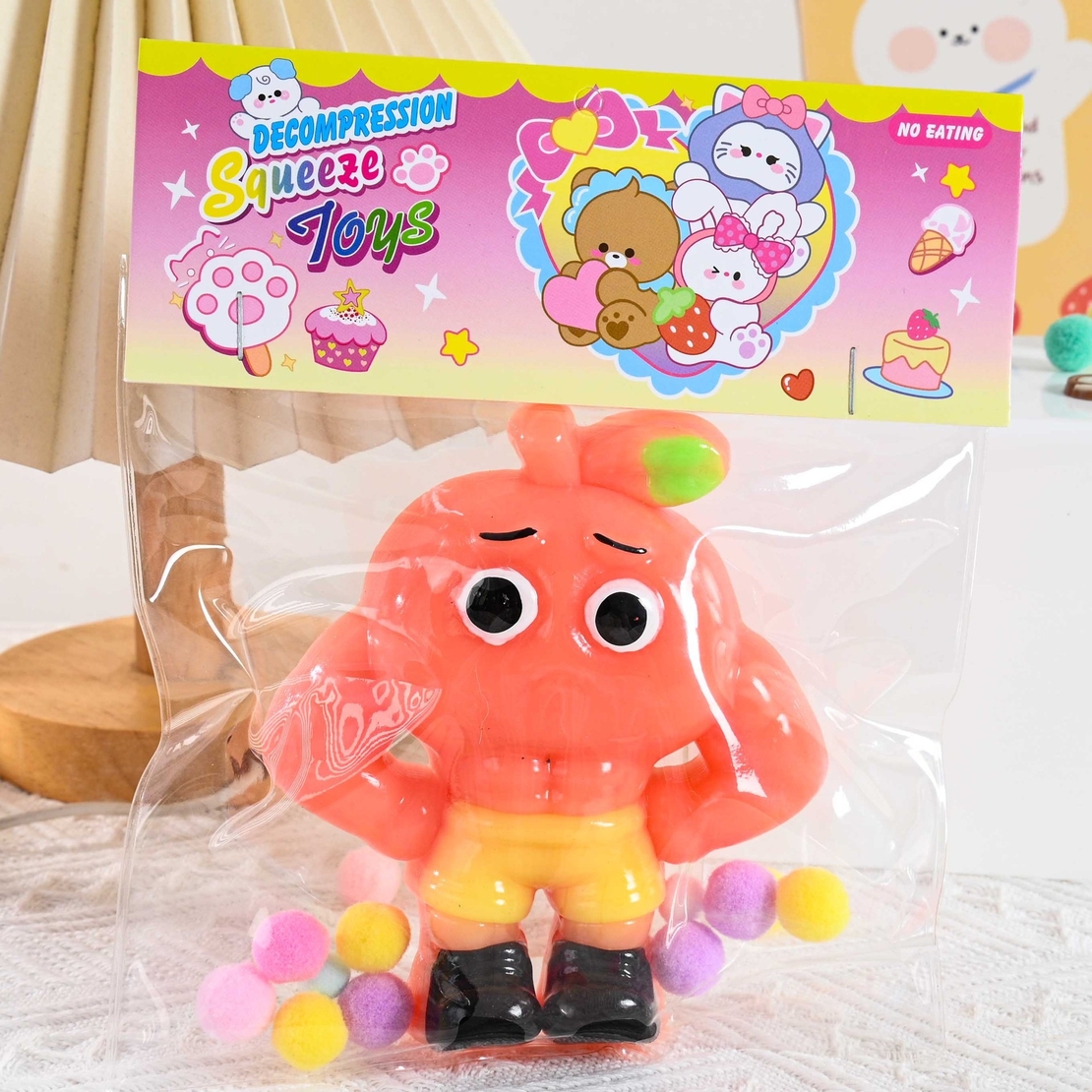 Jucarie Antistres Squishy, Flippy, Model UDin Din Dun Ma Din, cu Revenire Lenta, din TPR, 12 x 11 x 3 cm, Multicolor