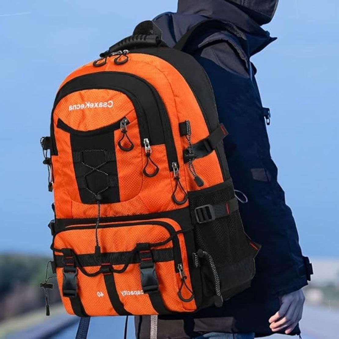 Rucsac Multifunctional de Alpinism, Flippy, Capacitate 36-55 L, de Calatorie, Impermeabil, Slot USB Incarcare Telefon, Bretele Reglabile, 52 x 34 x 19 cm, Portocaliu
